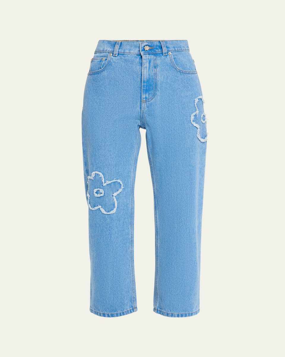 Crop Cut Daisy Patch Denim Pants